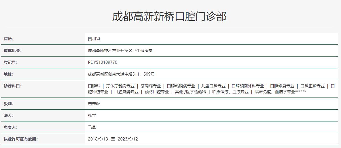 成都高新新橋口腔門診部