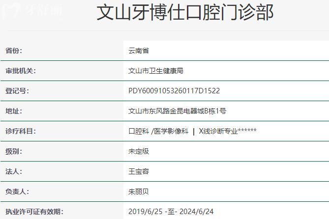 文山牙博仕口腔門診部資質(zhì)
