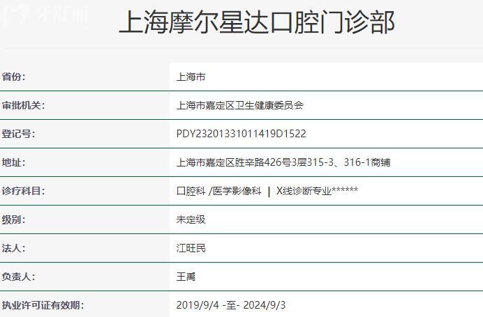 上海摩爾星達(dá)口腔門診部資質(zhì)