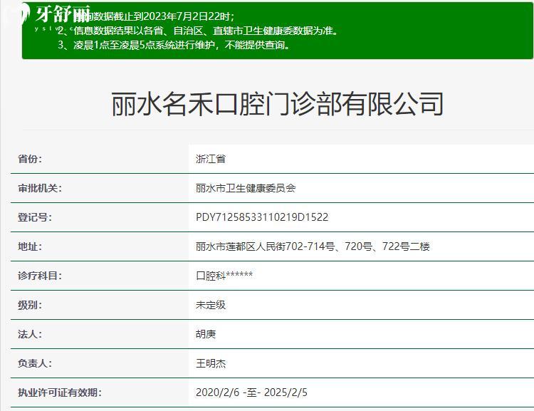 麗水名禾口腔資質(zhì)