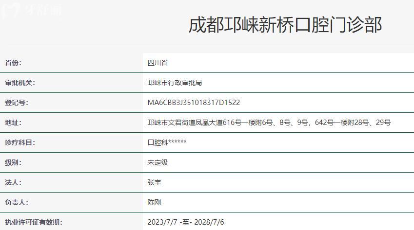邛崍新橋口腔醫(yī)院衛(wèi)健委資料