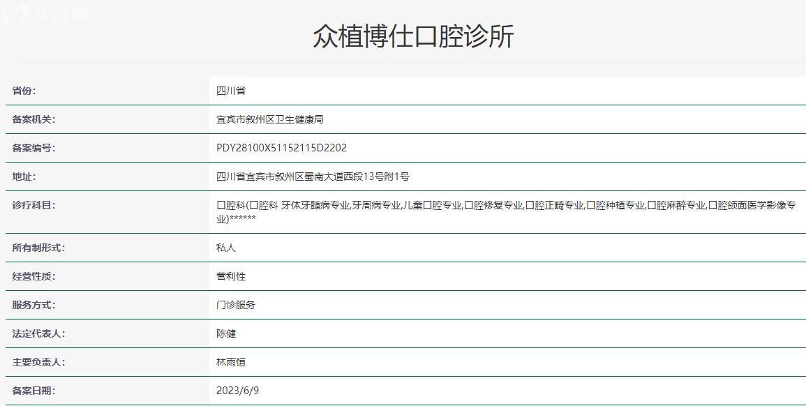 宜賓眾植博仕口腔衛(wèi)健委資料
