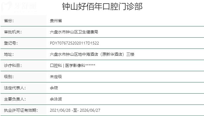六盤水好佰年口腔醫(yī)院資質(zhì)