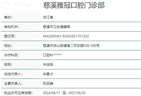 慈溪雅冠口腔門診部資質(zhì)
