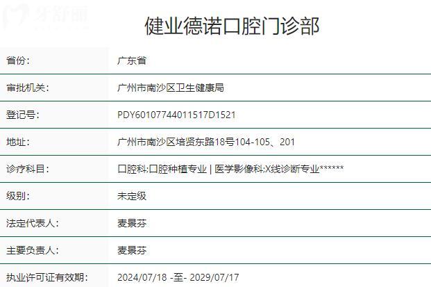 廣州健業(yè)德諾口腔門診部資質(zhì)