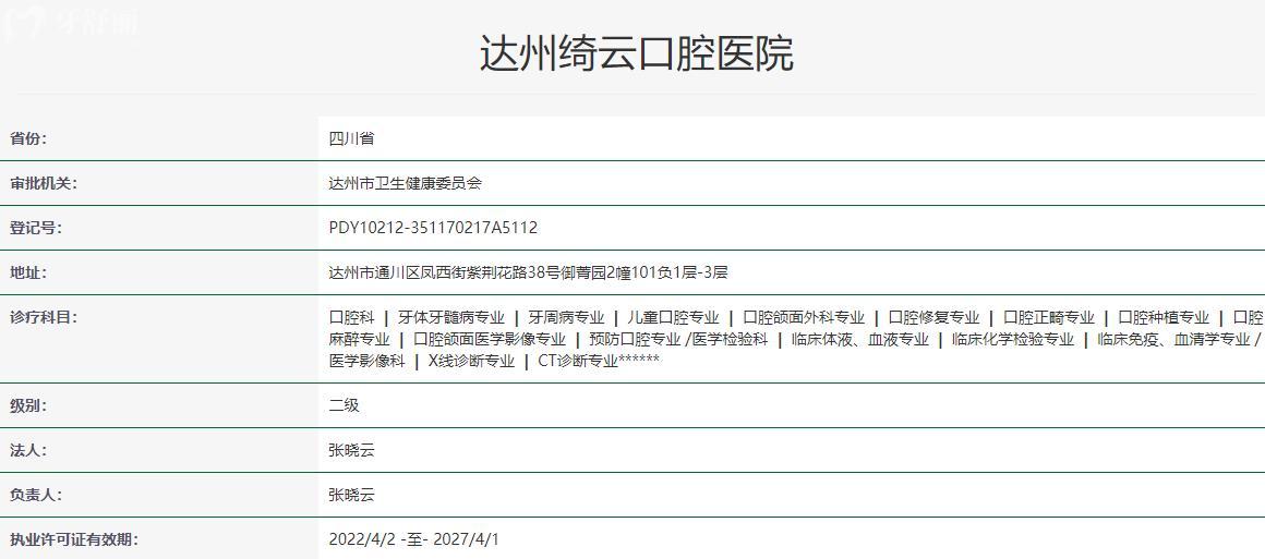 達(dá)州綺云口腔醫(yī)院地址