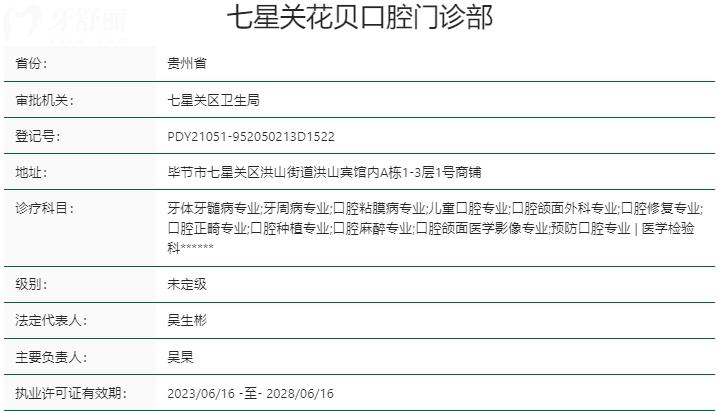 七星關(guān)花貝口腔門診部資質(zhì)