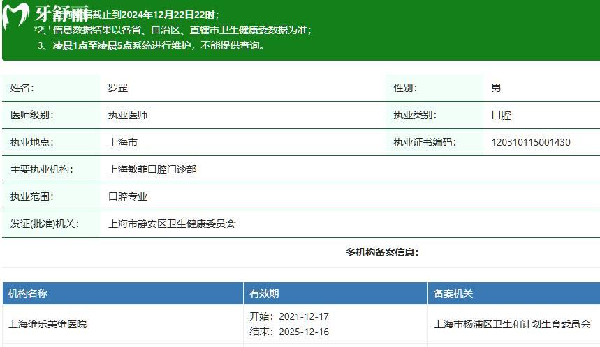 上海維樂口腔羅罡醫(yī)生