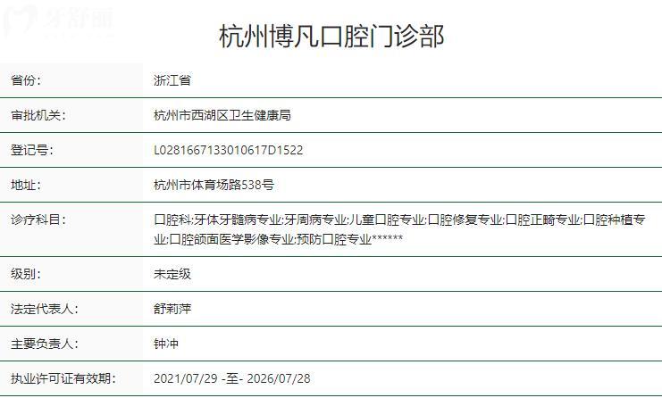 杭州博凡口腔門診部衛(wèi)健委資質