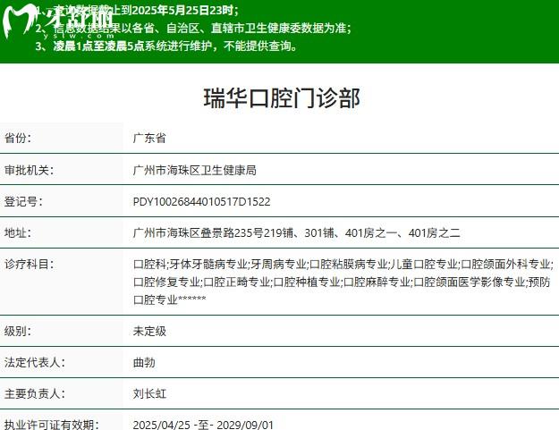 廣州瑞華口腔正規(guī)資質(zhì)